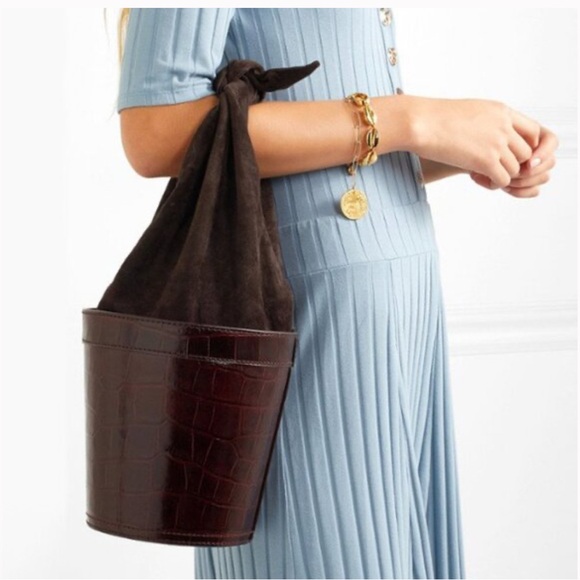STAUD Handbags - NWT New Staud Britt Croc-Effect Leather & Suede Bucket Bag Brown $375